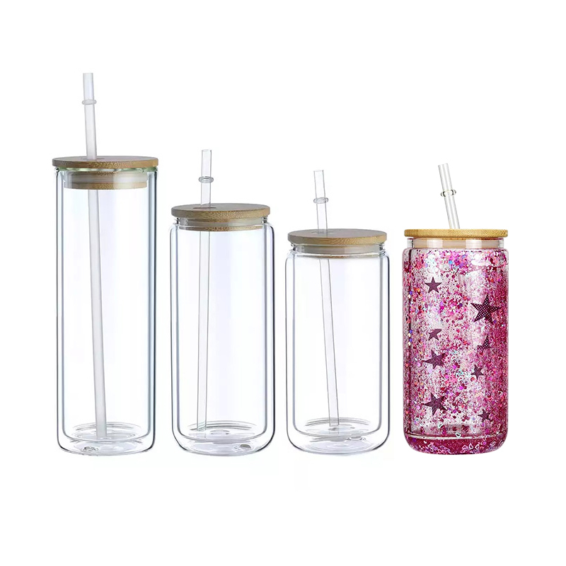 Alwin US warehouse 12oz/16oz/20oz Snowglobe Can Glass Double Wall Glass Tumbler Pre-Drilled