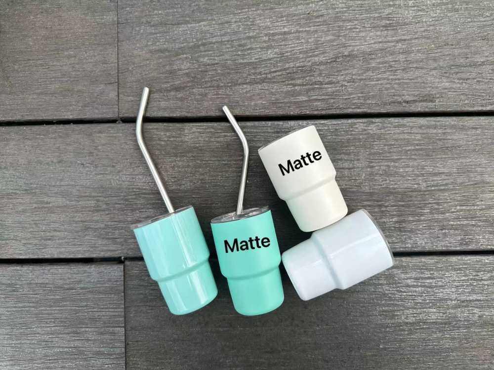 Alwin China RTS New Product 3oz taper shot glasses with metal straw 3oz Matte shot glasses for Laser Mixed Color 48pcs