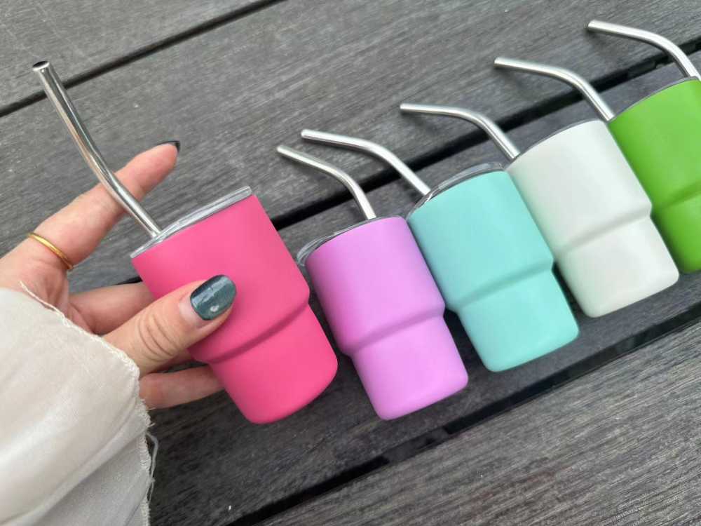 Alwin China RTS New Product 3oz taper shot glasses with metal straw 3oz Matte shot glasses for Laser Mixed Color 48pcs