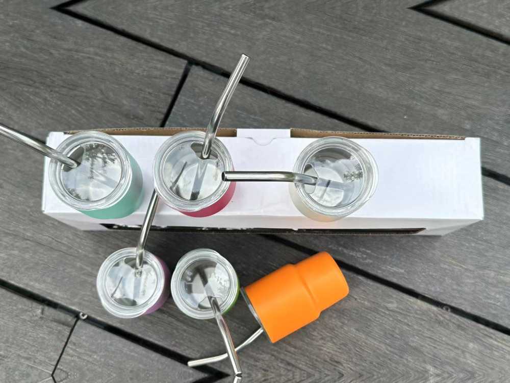 Alwin China RTS New Product 3oz taper shot glasses with metal straw 3oz Matte shot glasses for Laser Mixed Color 48pcs