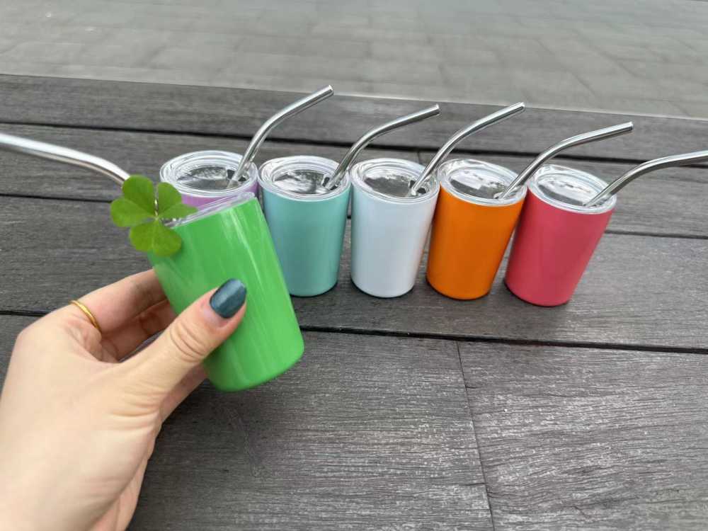 Alwin China RTS New Product 3oz taper shot glasses with metal straw 3oz Matte shot glasses for Laser Mixed Color 48pcs