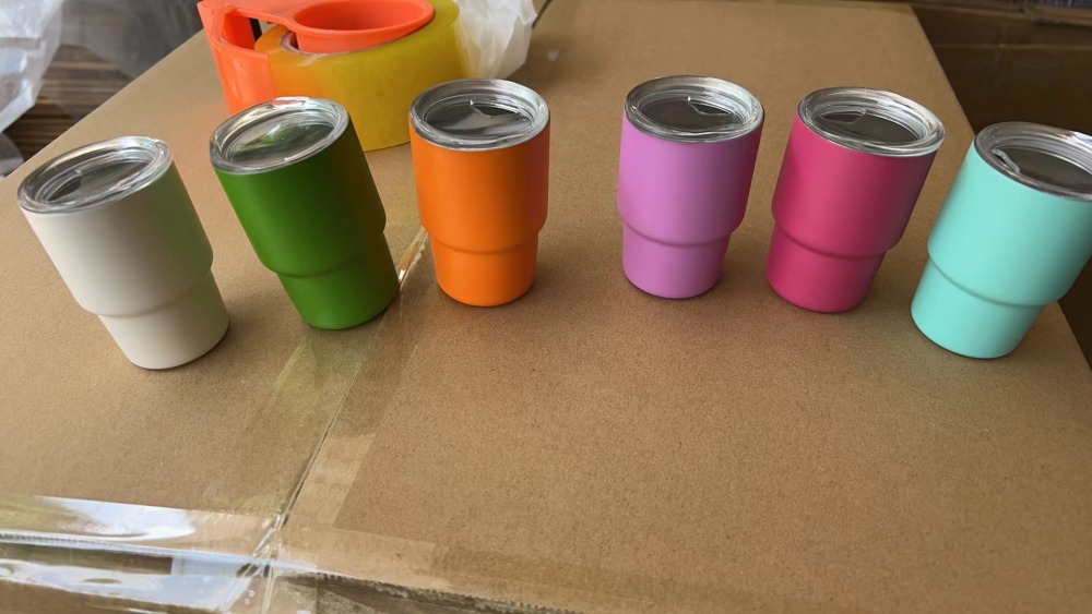 Alwin China RTS New Product 3oz taper shot glasses with metal straw 3oz Matte shot glasses for Laser Mixed Color 48pcs