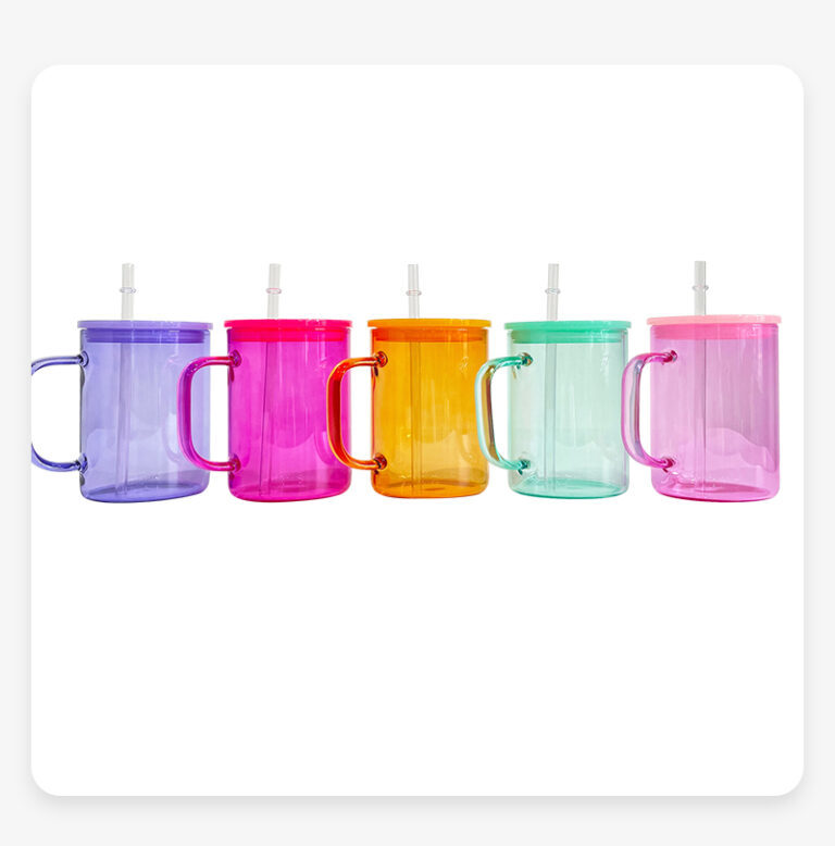Alwin USA RTS 17oz Colored Sublimation Blank Glass Tumblers with Handle