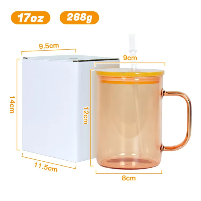 Alwin USA RTS 17oz Colored Sublimation Blank Glass Tumblers with Handle