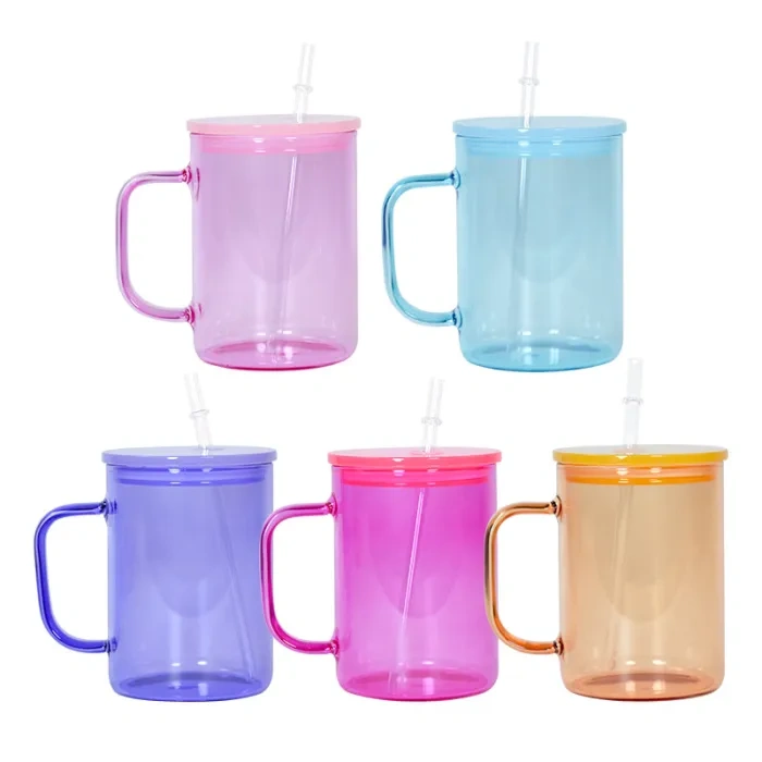 Alwin USA RTS 17oz Colored Sublimation Blank Glass Tumblers with Handle