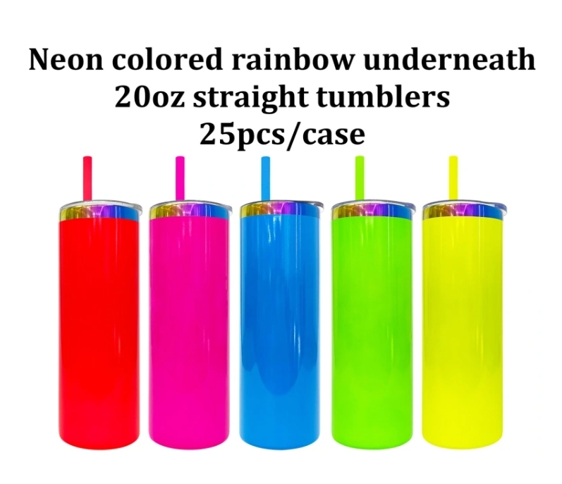 Alwin China RTS 20oz Neon Rainbow Plated Straight Tumblers for Laser Engraving
