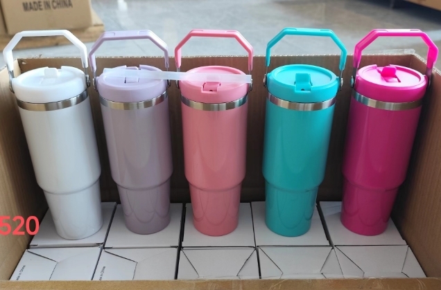 Alwin USA Warehouse RTS 30oz Stanley Style Sublimation Matte Macaron Flip Straw Bottle
