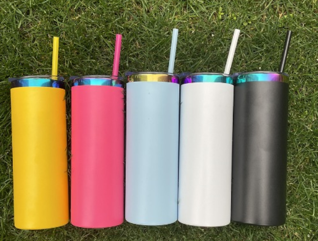 Alwin USA RTS 25PCS 200z Rainbow Plated Base Powder Coated Stainless Steel Skinny Tumbler For Laser Engraving