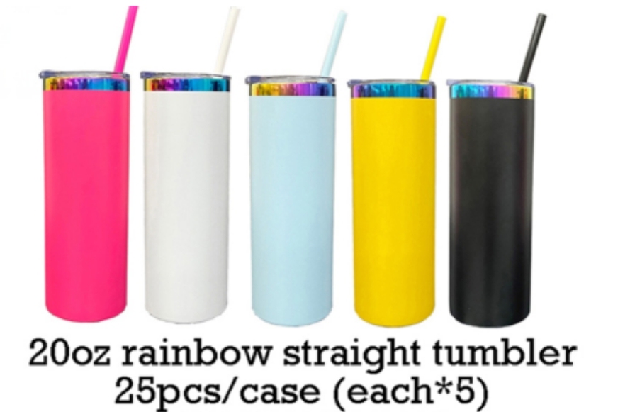 Alwin USA RTS 25PCS 200z Rainbow Plated Base Powder Coated Stainless Steel Skinny Tumbler For Laser Engraving