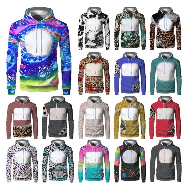 Alwin China RTS NEW Sublimation Bleached Long Sleeve Hoodies Sublimation Cloth