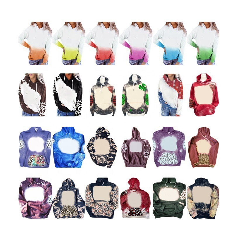 Alwin China RTS NEW Sublimation Bleached Long Sleeve Hoodies Sublimation Cloth