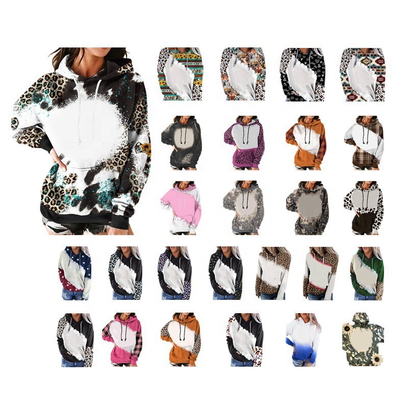 Alwin China RTS NEW Sublimation Bleached Long Sleeve Hoodies Sublimation Cloth