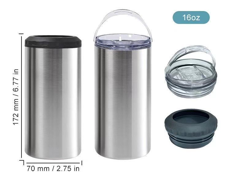 Alwin Hot Sale 16oz 4 in 1 Can Cooler Insulated Stainless Steel Sublimation Cola Can Eco Friendly Double USA RTS