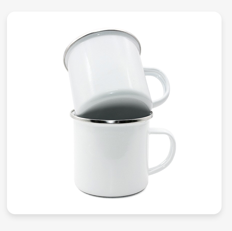 Alwin USA RTS 11oz Sublimation Blank White Enamel Mug with Silver Rim Camping Travel Coffee Mug