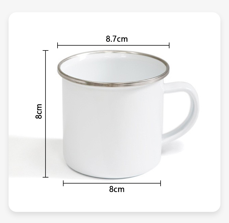 Alwin USA RTS 11oz Sublimation Blank White Enamel Mug with Silver Rim Camping Travel Coffee Mug