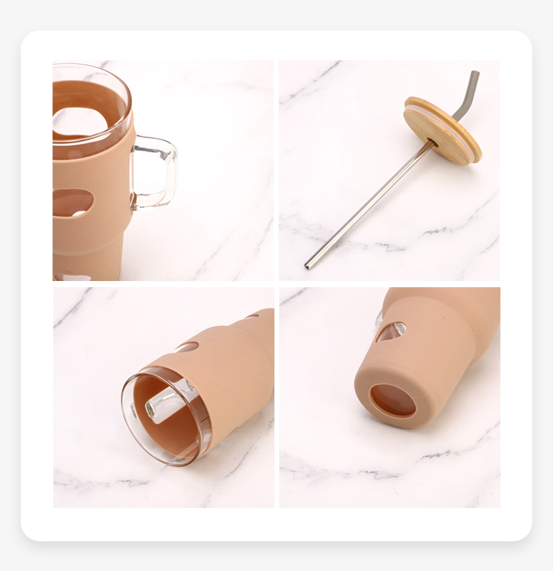 Alwin China RTS 32oz Glass Mugs wi/Handle & Silicone Protective Sleeve