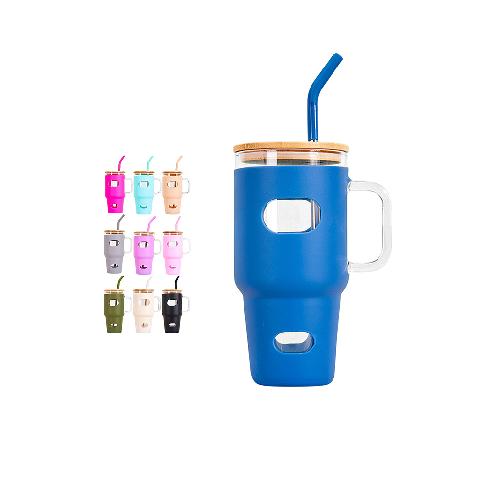 Alwin China RTS 32oz Glass Mugs wi/Handle & Silicone Protective Sleeve