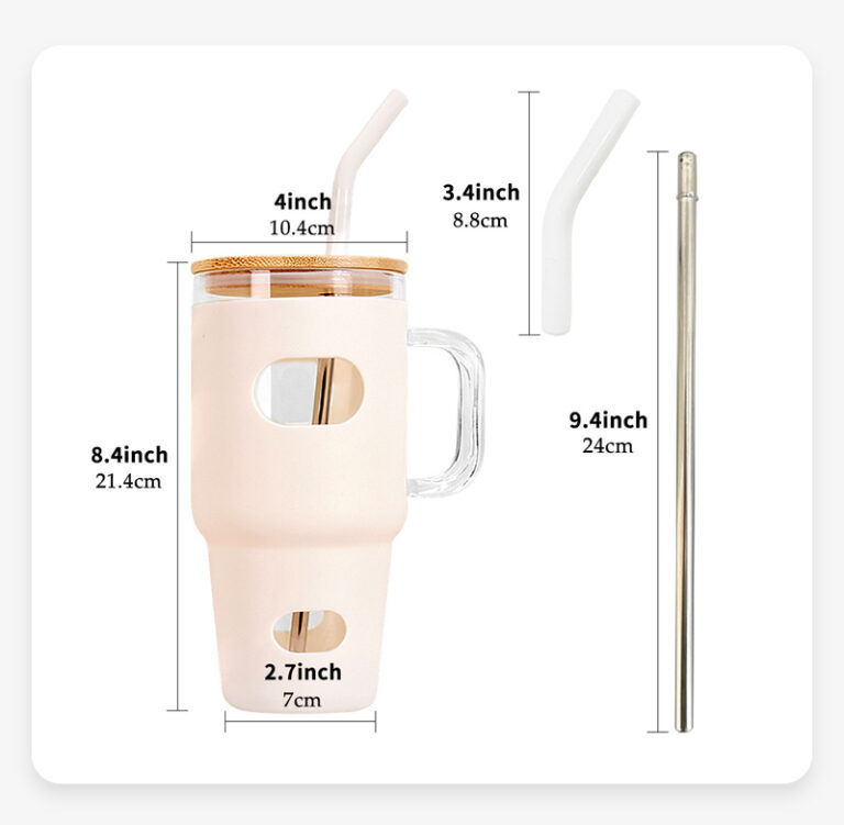 Alwin China RTS 32oz Glass Mugs wi/Handle & Silicone Protective Sleeve
