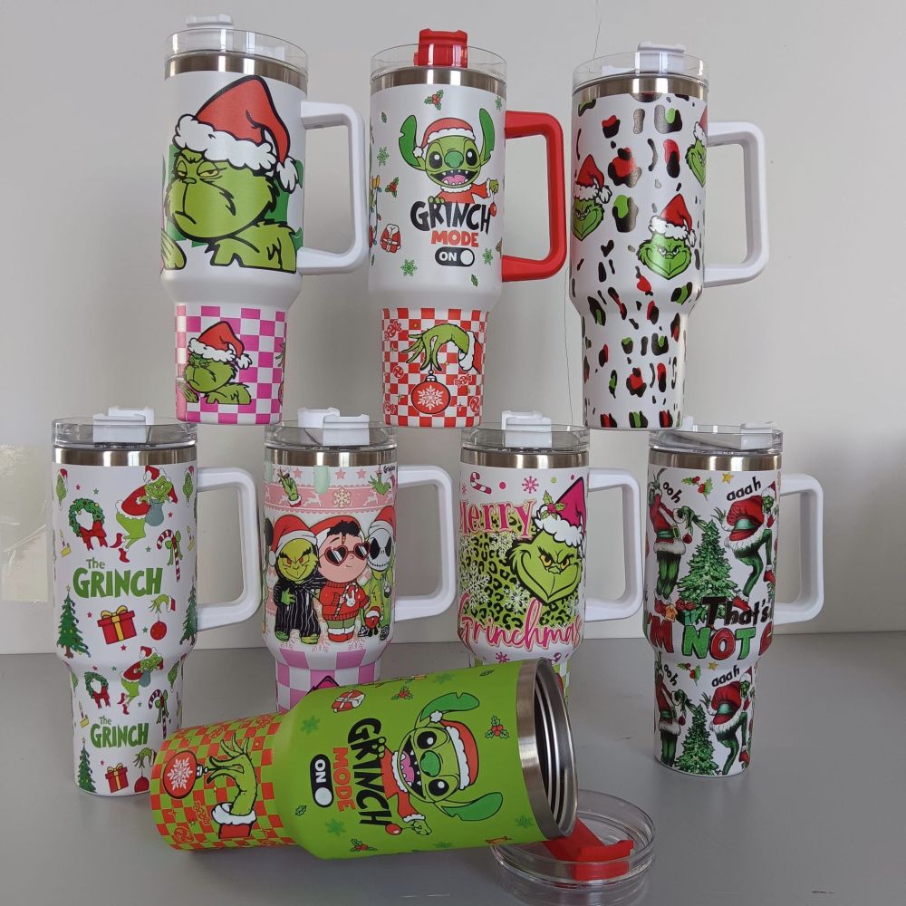 Alwin Christmas Grinch Valentine Design 40oz Stainless Steel Tumbler with Handle 3D Print Mix China Warehouse