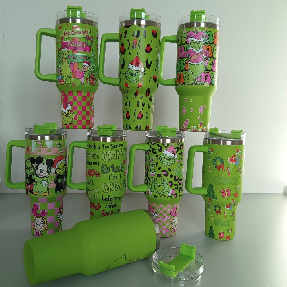 Alwin Christmas Grinch Valentine Design 40oz Stainless Steel Tumbler with Handle 3D Print Mix China Warehouse