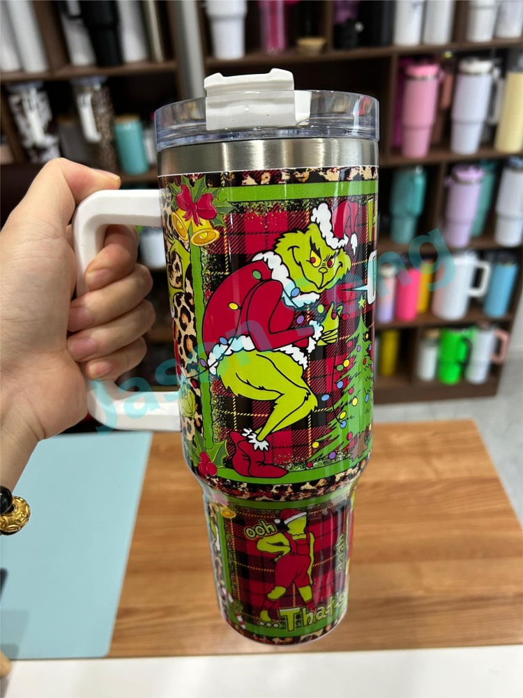 Alwin Christmas Grinch Valentine Design 40oz Stainless Steel Tumbler with Handle 3D Print Mix China Warehouse