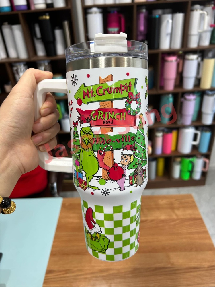 Alwin Christmas Grinch Valentine Design 40oz Stainless Steel Tumbler with Handle 3D Print Mix China Warehouse