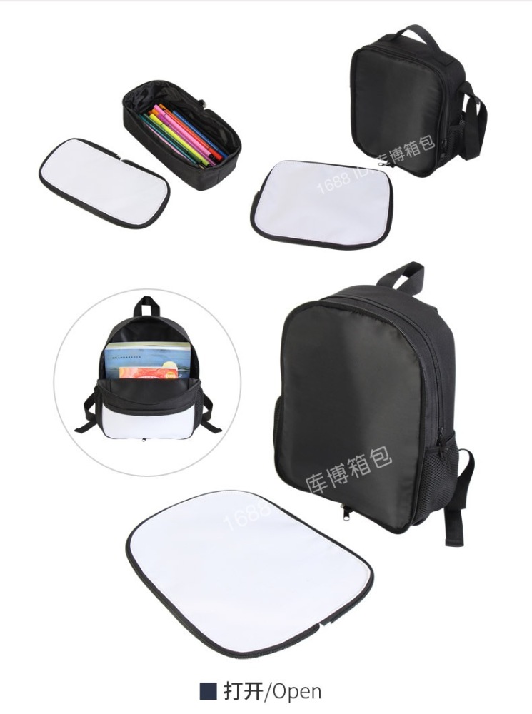 Alwin China RTS Hot Selling Sublimation Blank Lunch Tote Bag/Pencil Case/School Backpacks Set