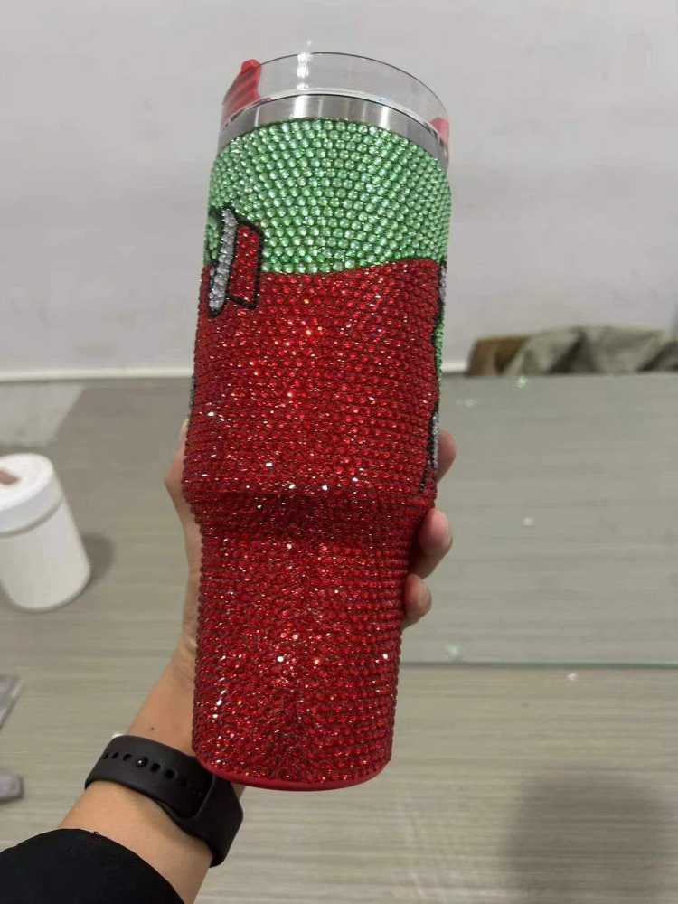 Alwin China RTS Hot Sale 40oz 500ml Xmas Christmas Grinch Bling Rhinestone Tumbler with Handle Mixed Color