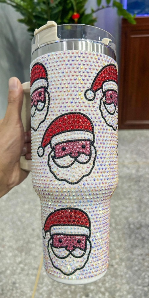 Alwin China RTS Hot Sale 40oz 500ml Xmas Christmas Grinch Bling Rhinestone Tumbler with Handle Mixed Color