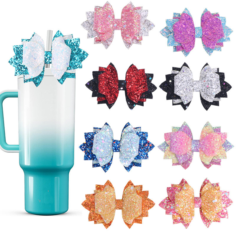 Alwin China RTS Hot Sale Bling Bow Straw Toppers for 40oz Stanley Mug Mixed Color