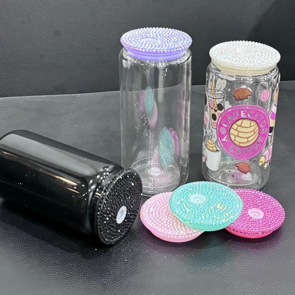 Alwin China RTS Mixed Colors Replacement Jeweled Rhinestone Lids for 16oz/20oz Glass Can