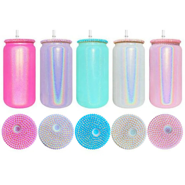 Alwin China RTS Mixed Colors Replacement Jeweled Rhinestone Lids for 16oz/20oz Glass Can