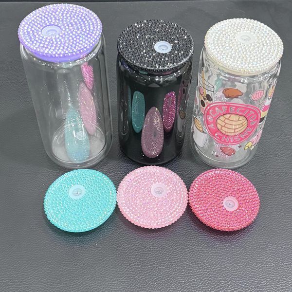 Alwin China RTS Mixed Colors Replacement Jeweled Rhinestone Lids for 16oz/20oz Glass Can