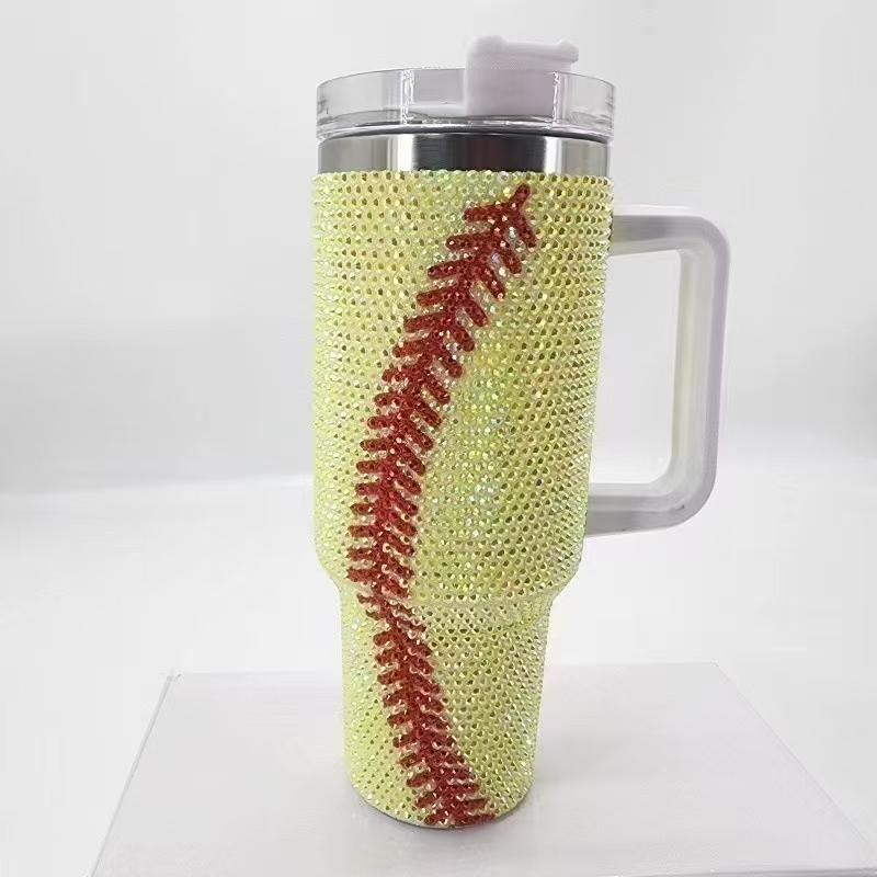 Alwin China RTS Rhinestone Encrusted Sparkling Bling Diamond Baseball 40oz Travel Mug with Handle Best Sell
