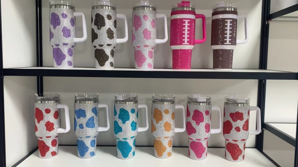 Alwin China RTS Rhinestone Encrusted Sparkling Bling Diamond Baseball 40oz Travel Mug with Handle Best Sell