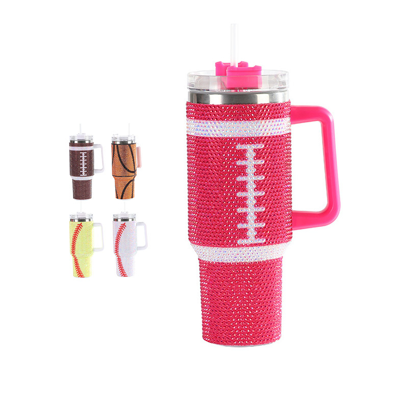 Alwin China RTS Rhinestone Encrusted Sparkling Bling Diamond Baseball 40oz Travel Mug with Handle Best Sell