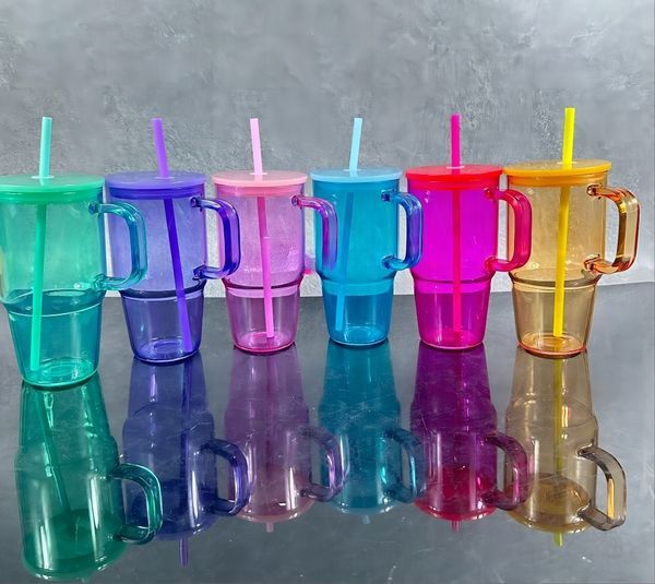 Alwin China RTS New 20oz Glass Jelly Frosted Clear With Color Lids and Straw