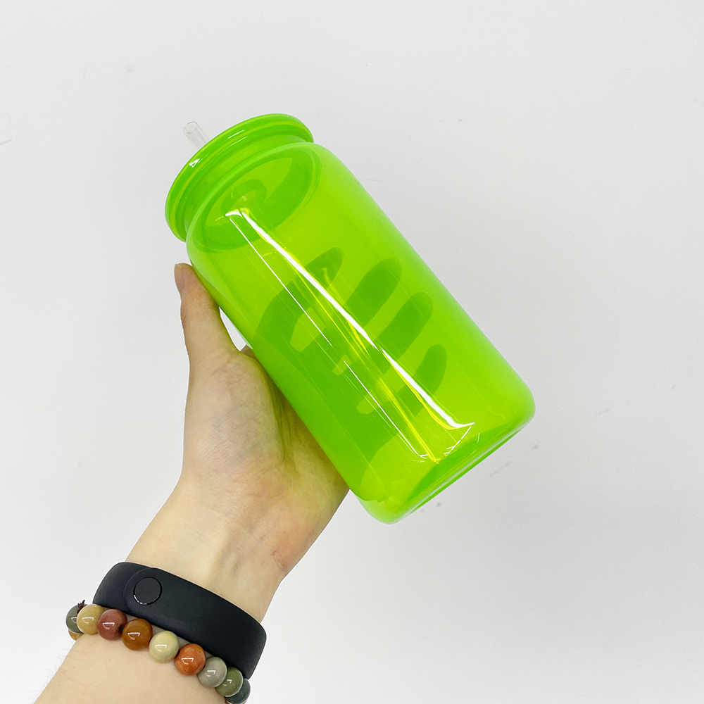 Alwin USA RTS 25/50 Pack 16oz Neon Colors Plastic Libby CansPC UVDTF Cups With Colored Plastic Lids And PlasticStraws