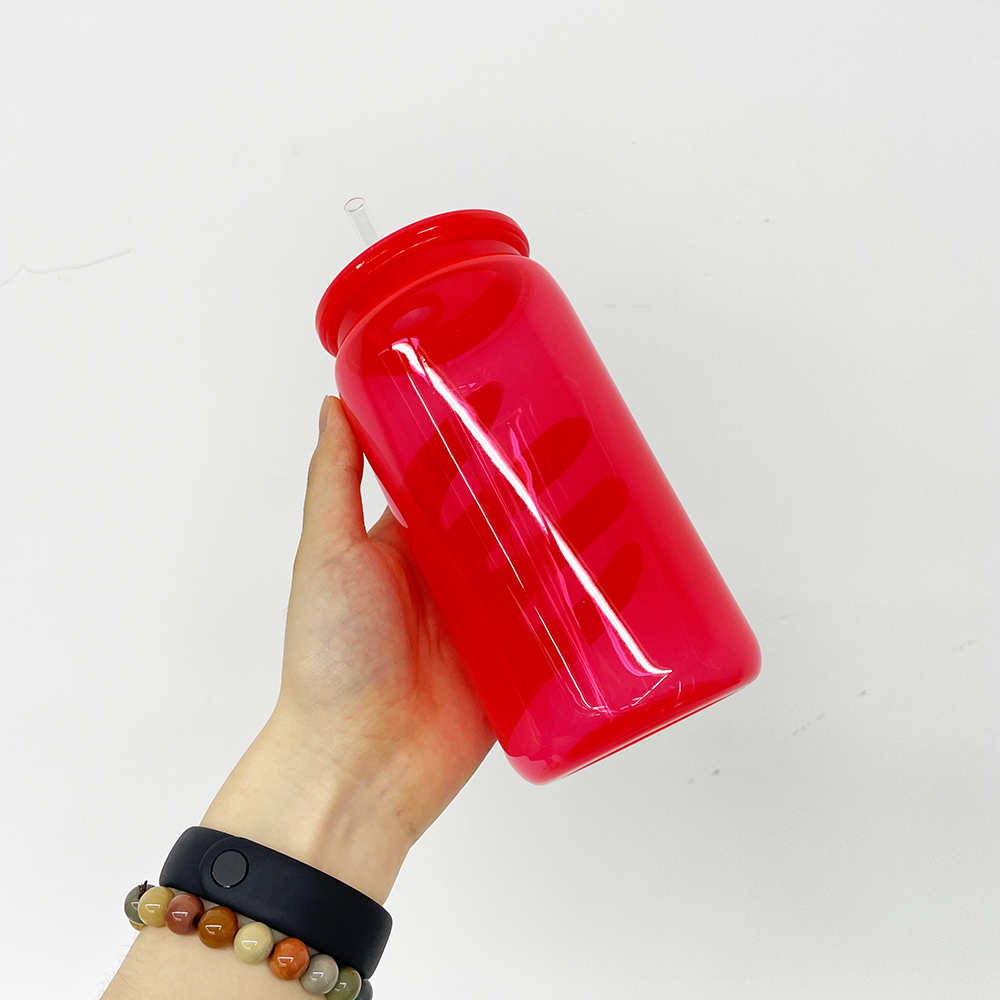 Alwin USA RTS 25/50 Pack 16oz Neon Colors Plastic Libby CansPC UVDTF Cups With Colored Plastic Lids And PlasticStraws