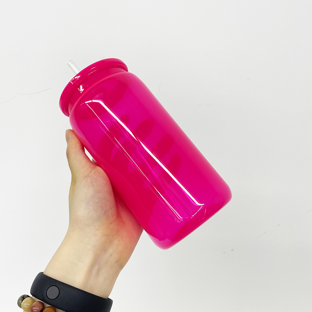 Alwin USA RTS 25/50 Pack 16oz Neon Colors Plastic Libby CansPC UVDTF Cups With Colored Plastic Lids And PlasticStraws