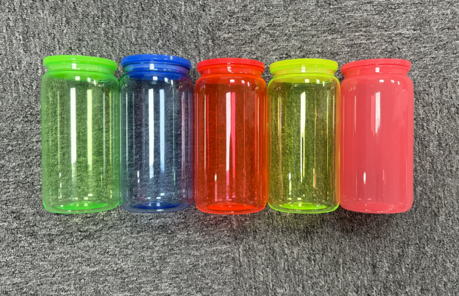Alwin USA RTS 25/50 Pack 16oz Neon Colors Plastic Libby CansPC UVDTF Cups With Colored Plastic Lids And PlasticStraws