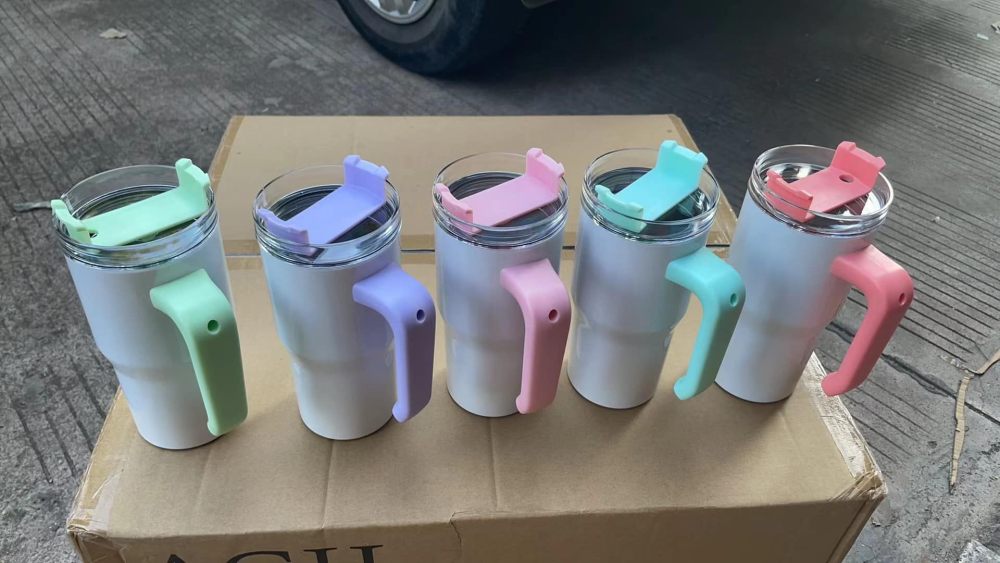 Alwin China RTS NEW 20oz Sublimation Kids Tumblers with Colored Handle HOT Sale