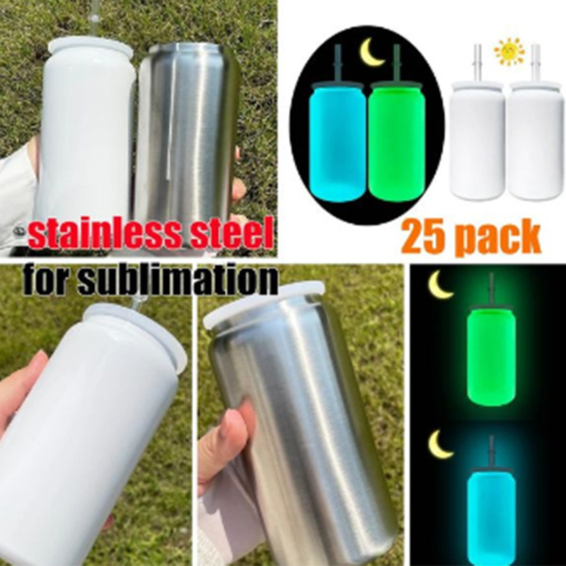 Alwin China RTS 16oz Stainless Steel Sublimation Glow in the Dark Blue Green Tumbler for Halloween