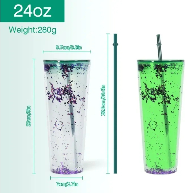 Alwin RTS US Warehosue Clear 24oz Glow In the dark Snow Globe Plastic Cups with Plugs 25pcs/case