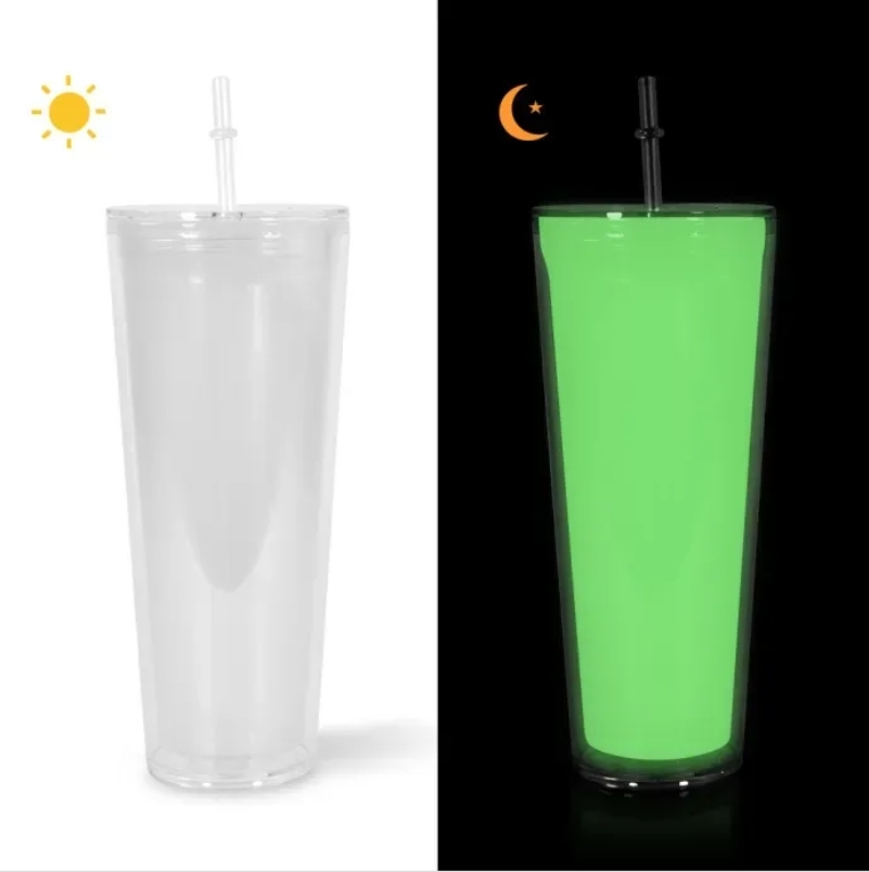 Alwin RTS US Warehosue Clear 24oz Glow In the dark Snow Globe Plastic Cups with Plugs 25pcs/case