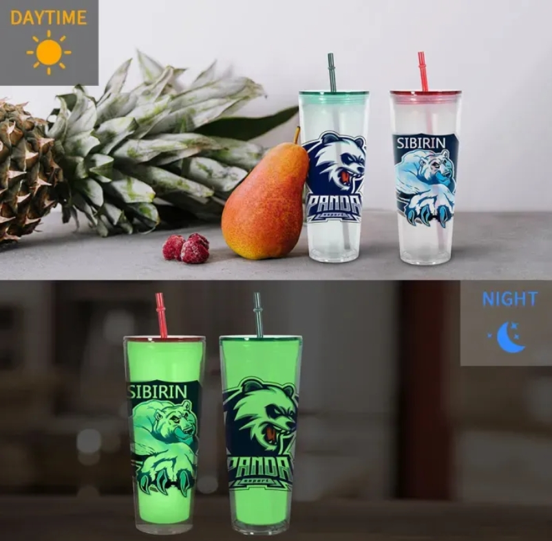 Alwin RTS US Warehosue Clear 24oz Glow In the dark Snow Globe Plastic Cups with Plugs 25pcs/case