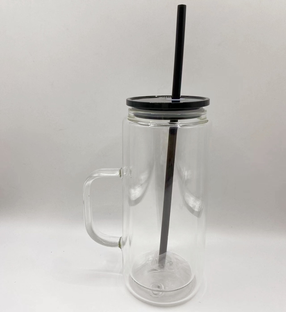 Alwin USA RTS 16oz inside 20oz outside Snow Globe Double Wall Glass with Handle Hot Sale