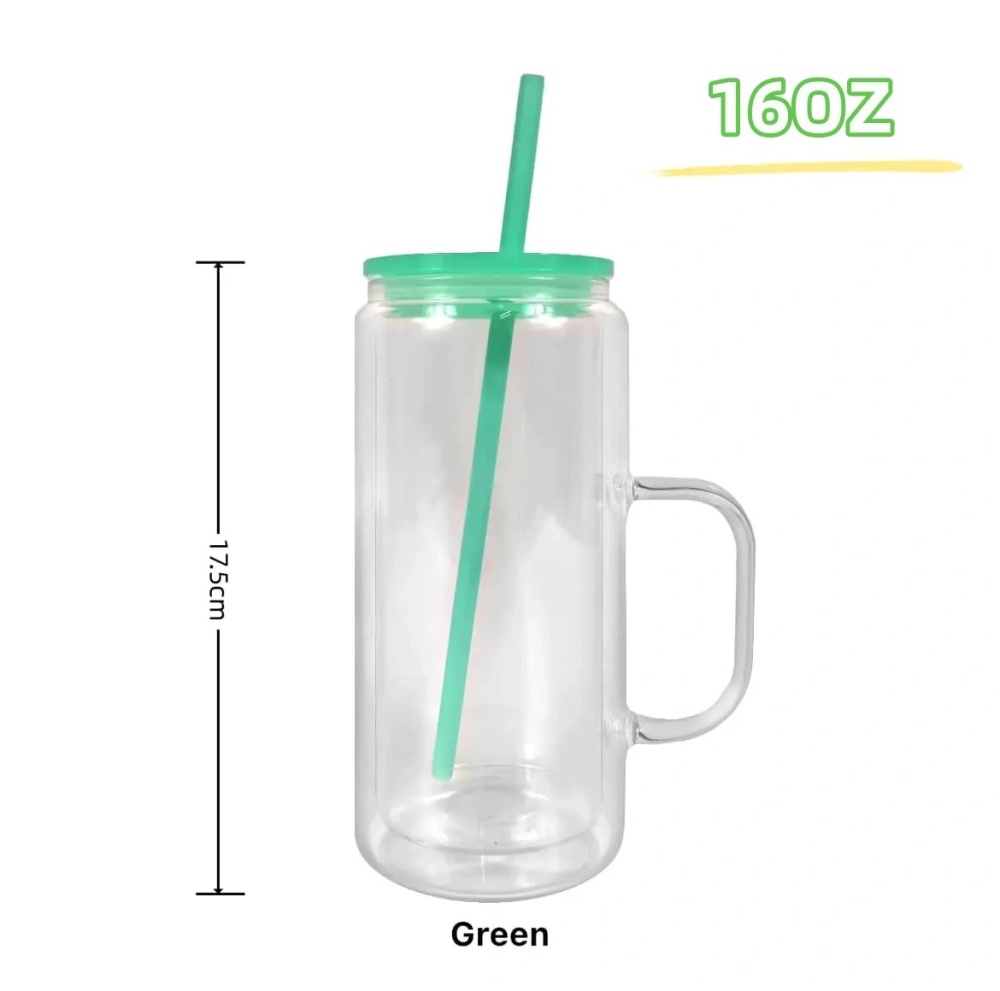 Alwin USA RTS 16oz inside 20oz outside Snow Globe Double Wall Glass with Handle Hot Sale