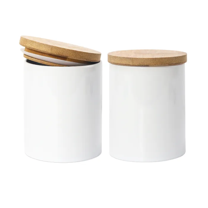 Alwin USA Warehouse RTS 11oz 15oz Sublimation Ceramic Candle Jar with Bamboo Lids 36pcs