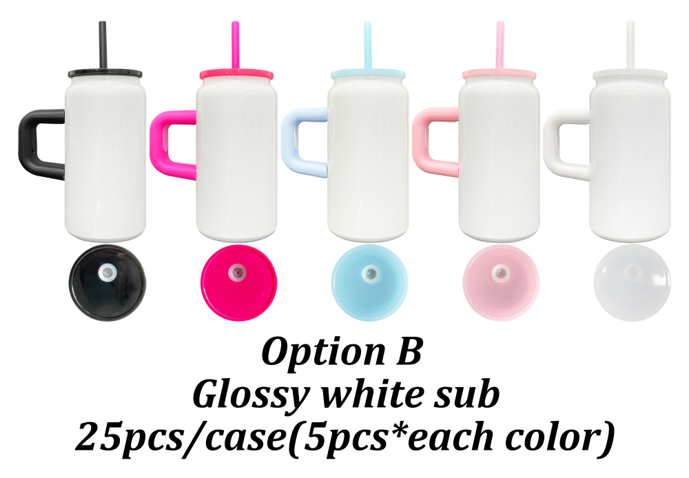 Alwin USA RTS 16oz Stainless Steel Sublimation Mug Can with Colored Handle and Lids